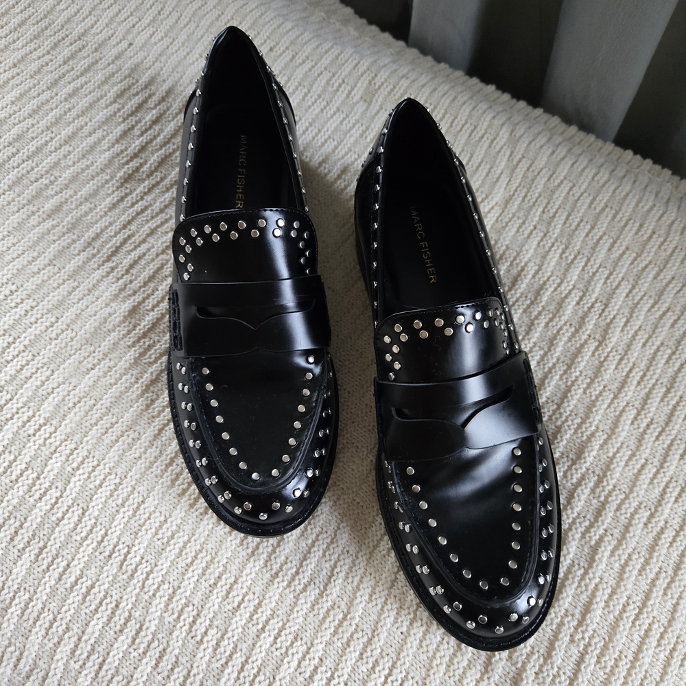 Marc Fisher Black Loafers with Silver Accents